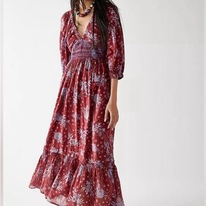 Free People maxi dress size XS. Color is wine & blue. NWT